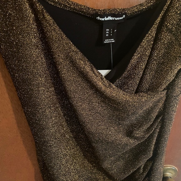 Shimmer Gold Asymmetrical Dress - Picture 2 of 2